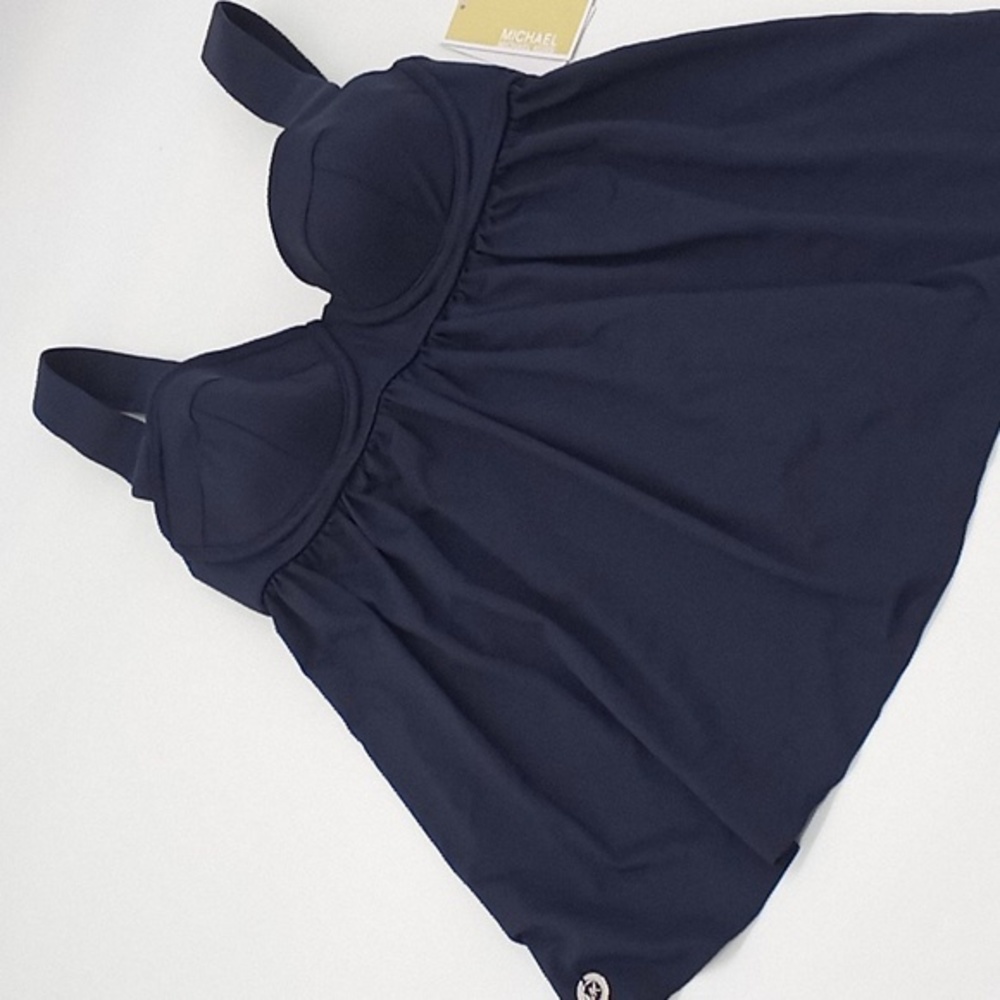 MICHAEL Michael Kors Underwire Baby Doll Tankini Swim Top Navy Blue XS